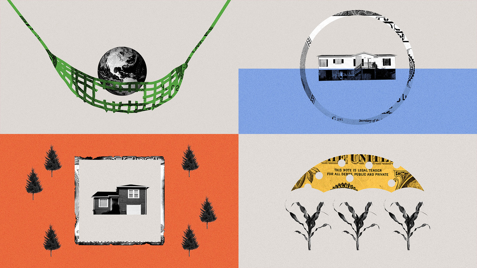 Composite image of four collages centered around insurance
